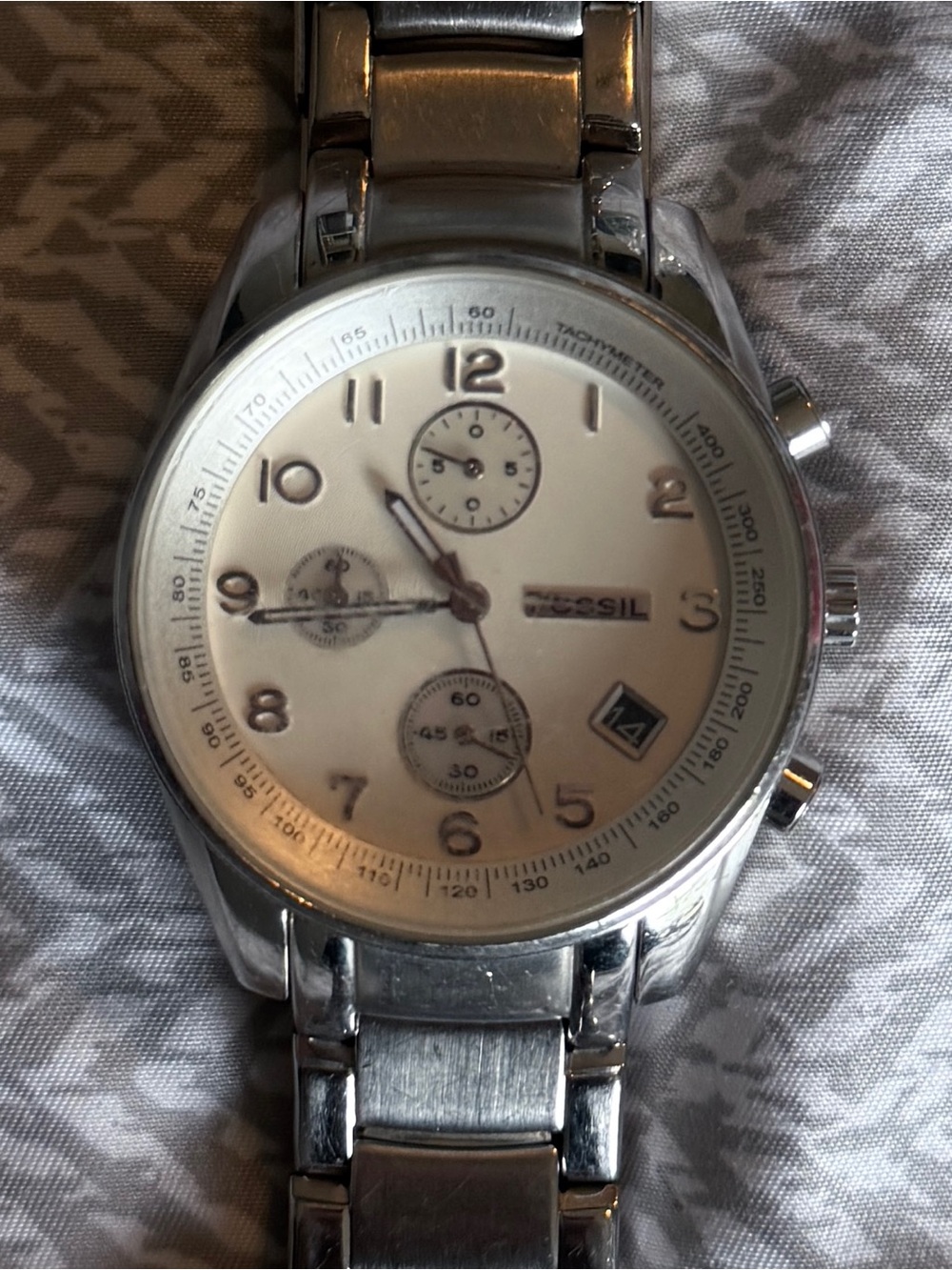 FOSSIL Men's Stainless Steel Chronograph Watch | Cream Dial & Tachymeter
